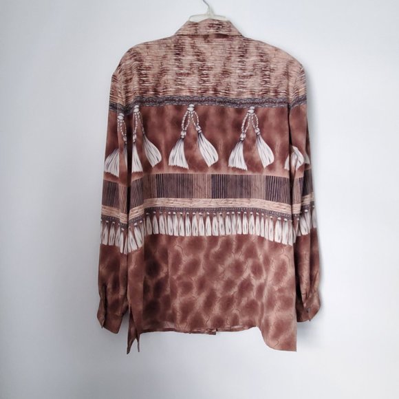 Y2K Women's Country Western Shirt Blouse Button Down Collared Cuffs Vents V Neck - Picture 5 of 8